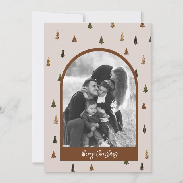 Boho Retro Christmas Tree Arch Holiday Card (Front)