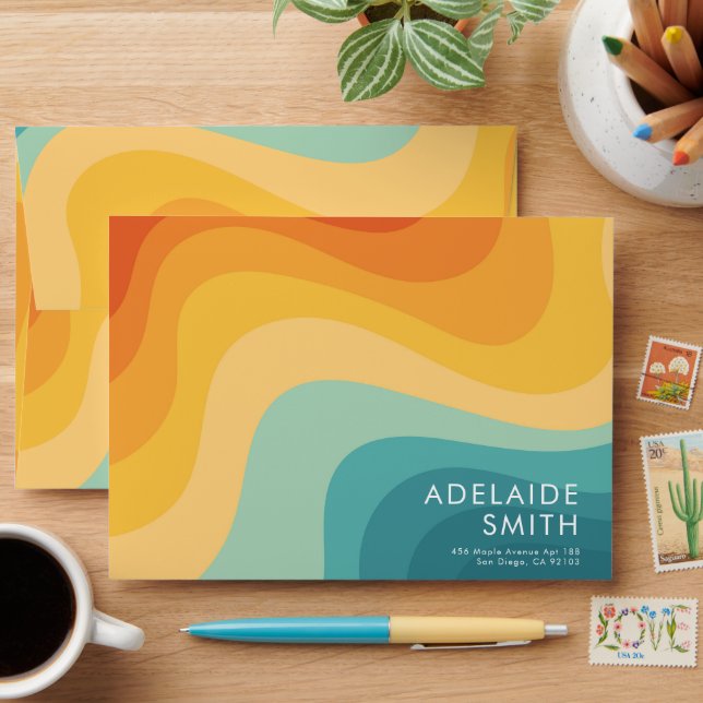Boho Retro Classic Colour Wave Minimalist Envelope (Desk)