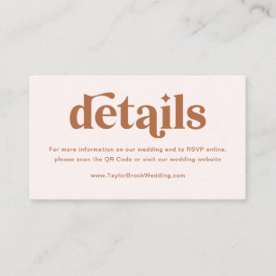 Boho Retro Cream Burnt Orange Wedding Details Enclosure Card