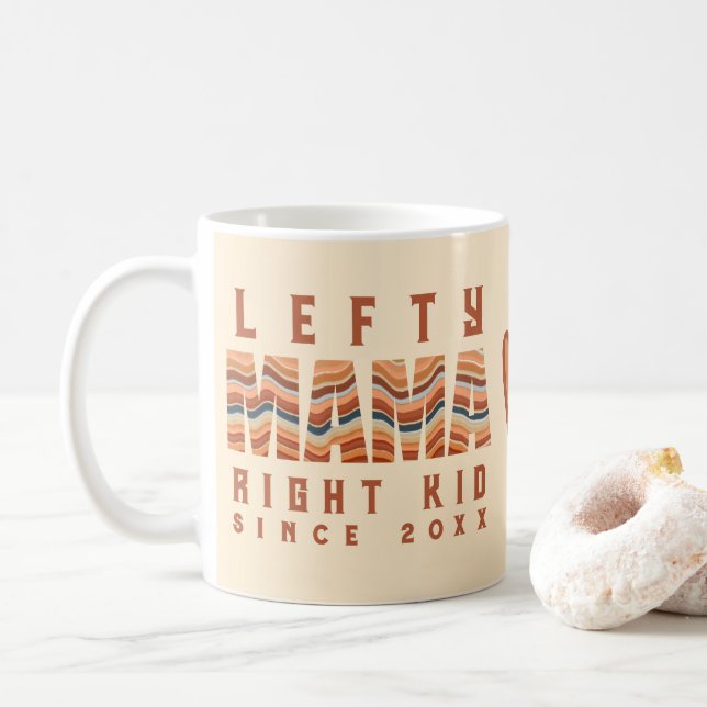 Boho Retro Custom Lefty Mama Since Year Heart Fun Coffee Mug (With Donut)