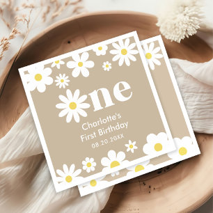 Boho Retro Daisy 1st Birthday Napkin