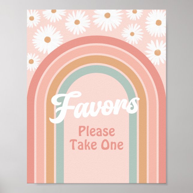 Boho Retro Daisy Birthday Favours Sign (Front)