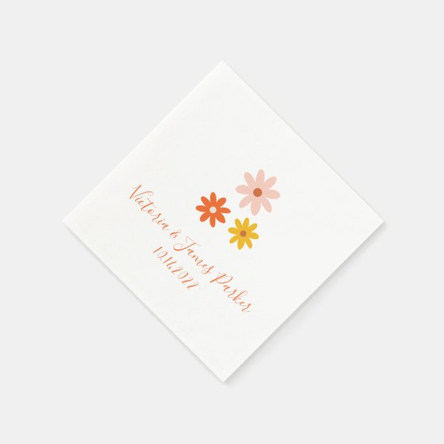 Boho Retro Daisy Couples Name Wedding Napkins (Corner)