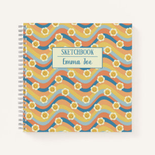 Boho Retro Daisy Flowers Personalised Sketchbook Notebook