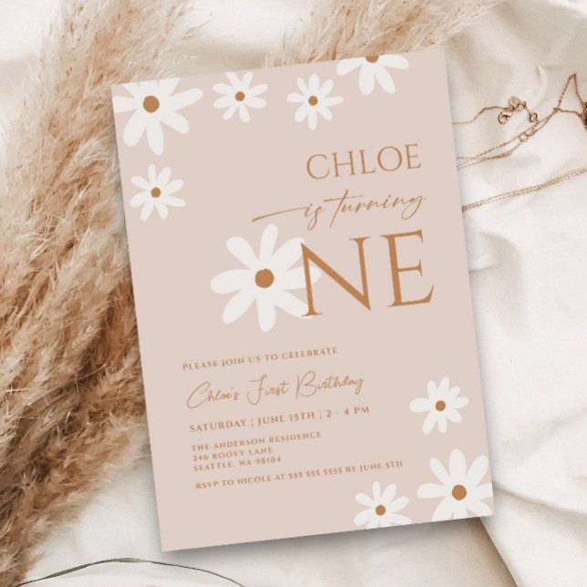 Boho Retro Daisy Girl First Birthday Invitation (Creator Uploaded)