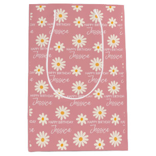 Boho retro desert daisy personalised birthday  medium gift bag