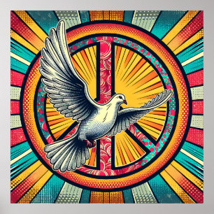 Boho Retro Dove and Peace Sign