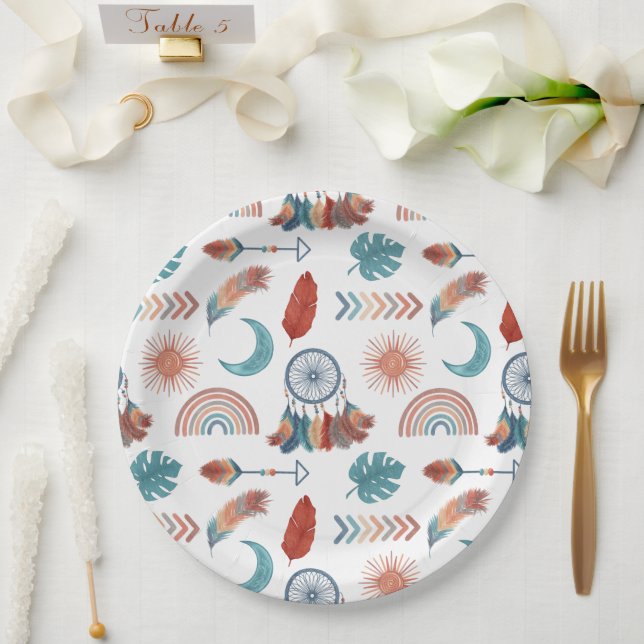 Boho Retro Drawings Pattern Paper Plate (Wedding)