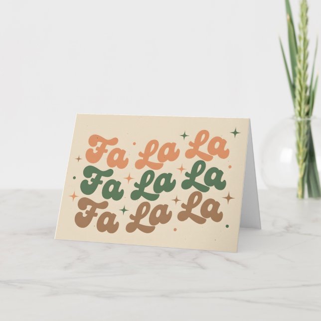 Boho Retro Fa La La Christmas Holiday Card (Front)