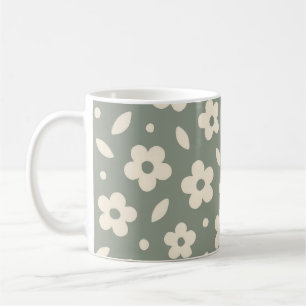 Boho Retro Floral Cute Flowers Green Pattern Coffee Mug