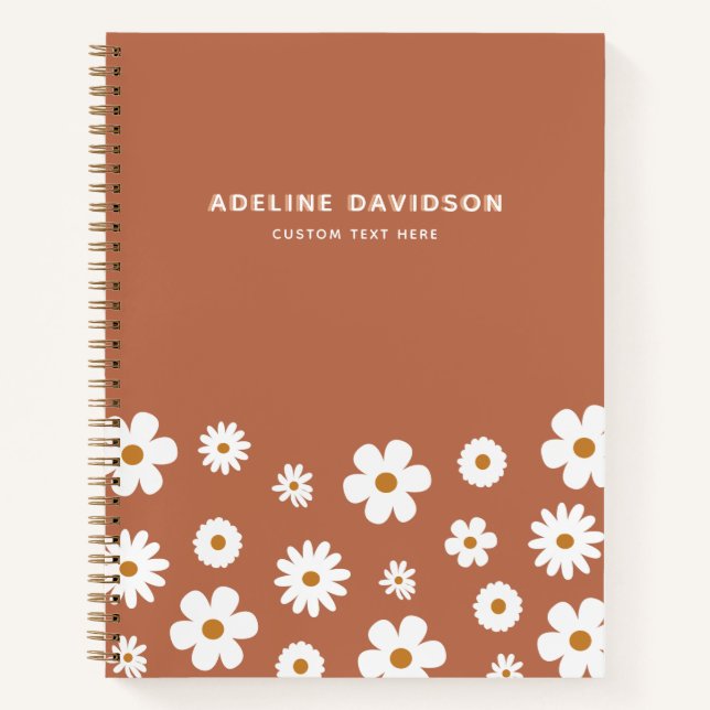 Boho Retro Floral Daisy Name Notebook (Front)