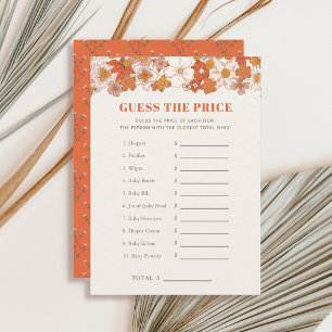 Boho Retro Floral Guess the Price Baby Shower Game Invitation