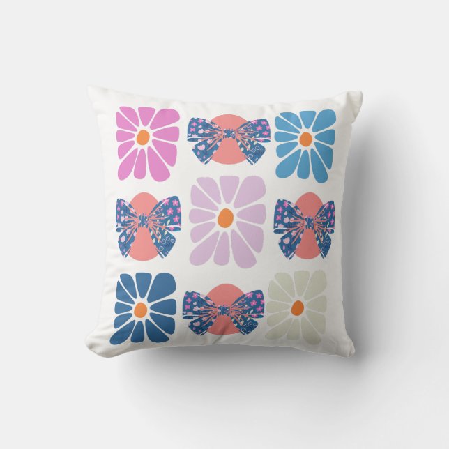 Boho retro floral simple spring easter cushion (Front)