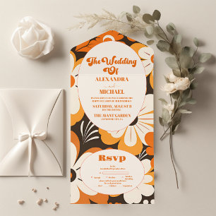 Boho Retro  Floral Wedding All In One Invitation