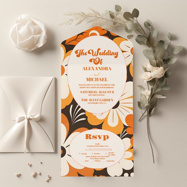 Boho Retro  Floral Wedding All In One Invitation (Creator Uploaded)