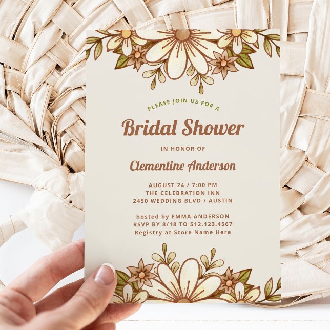 Boho Retro Flowers | Bridal Shower Invitation (A retro and vintage style bridal shower invitation)