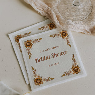 Boho Retro Flowers Bridal Shower Napkin