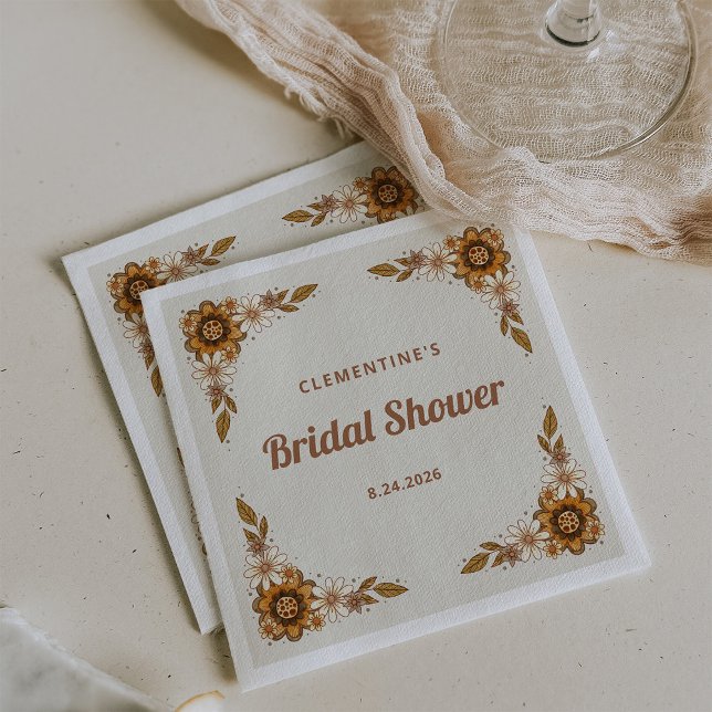 Boho Retro Flowers | Bridal Shower Napkin (Retro floral napkins for your bridal shower)