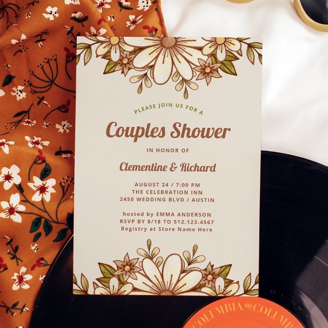 Boho Retro Flowers | Couples Shower Invitation (A retro and vintage style bridal shower invitation)