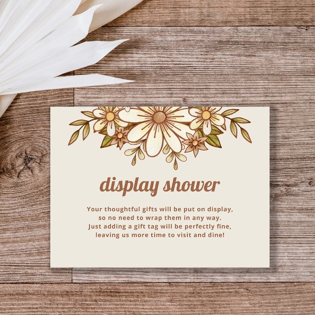 Boho Retro Flowers | Display Shower Unwrapped Gift Enclosure Card (A retro floral bridal shower card asking guests to bring unwrapped gifts for a display shower)