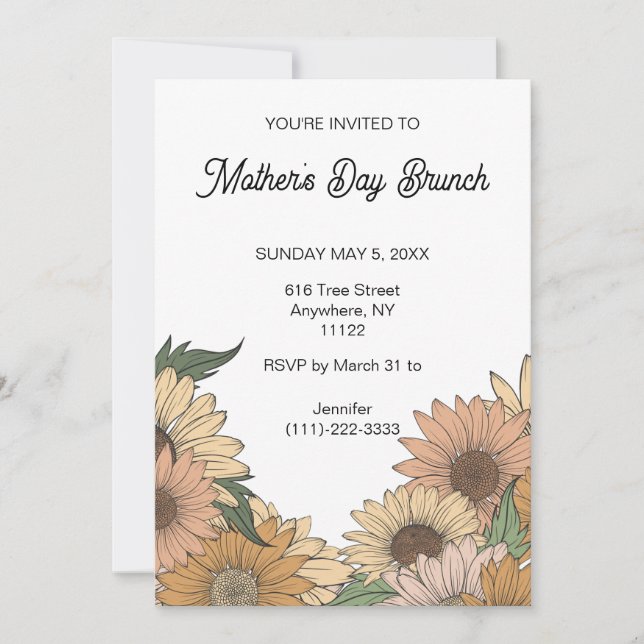 Boho Retro Flowers Mother's Day Brunch Invitation (Front)