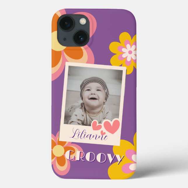 Boho Retro Flowers Pink Yellow Photo Case-Mate iPhone Case (Back)