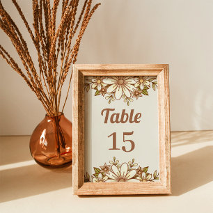 Boho Retro Flowers   Wedding Table Number