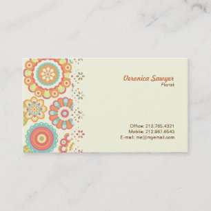 Boho Retro Funky Flowers Floral Pattern (Cream) Business Card