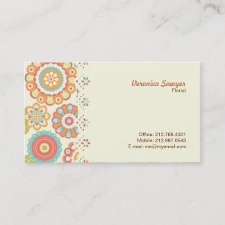 Boho Retro Funky Flowers Floral Pattern (Cream) Business Card
