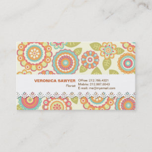 Boho Retro Funky Flowers Floral Pattern (Cream) Business Card