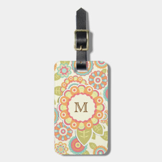 Boho Retro Funky Flowers Floral Pattern (Cream) Luggage Tag