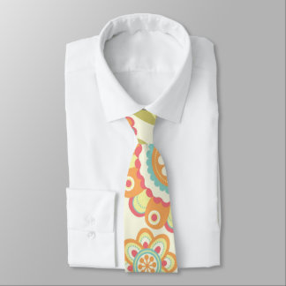 Boho Retro Funky Flowers Floral Pattern (Cream) Tie