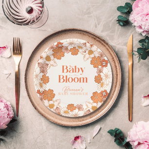 Boho Retro Groovy Floral Baby Shower Baby Shower Paper Plate