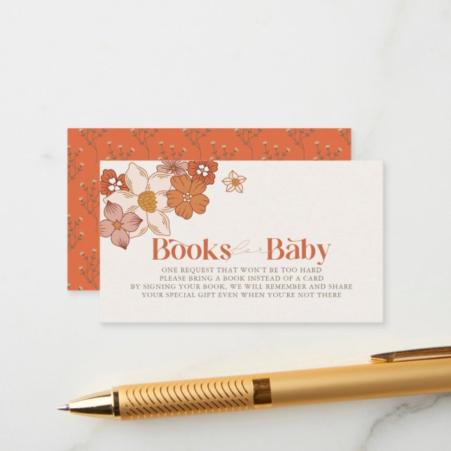 Boho Retro Groovy Floral Girl Book Request Enclosure Card (Front/Back In Situ)