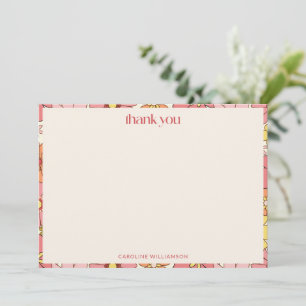 Boho Retro Groovy Pink Orange Floral Baby Shower Thank You Card