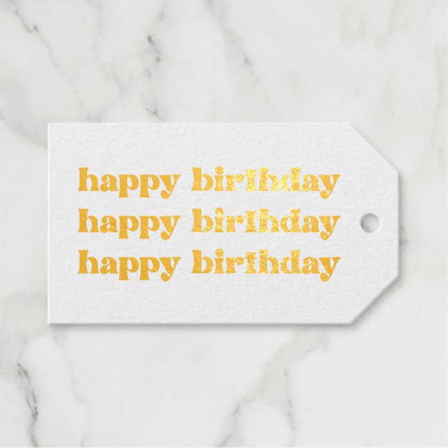 Boho Retro Happy Birthday Gift Tag Gold Foil (Front (Horizontal))