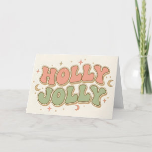Boho Retro Holly Jolly Christmas Holiday Card