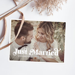 Boho Retro Just Married Photo Postcard