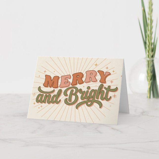 Boho Retro Merry and Bright Christmas Holiday Card (Front)