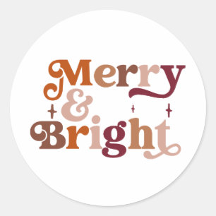Boho Retro Merry and Bright  Classic Round Sticker