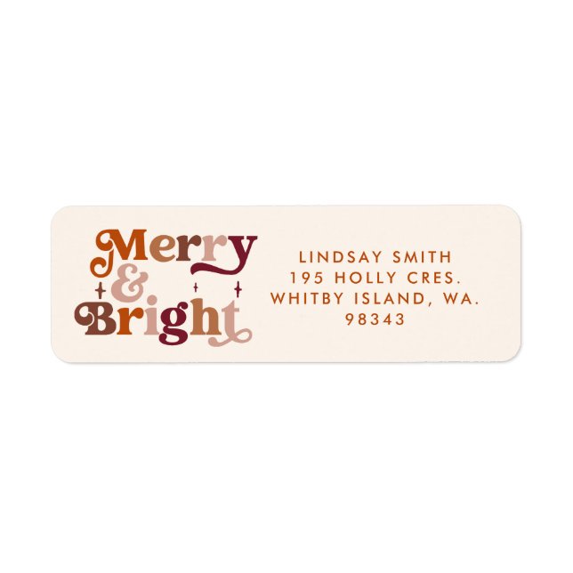 Boho Retro Merry and Bright  Return Address Label (Front)
