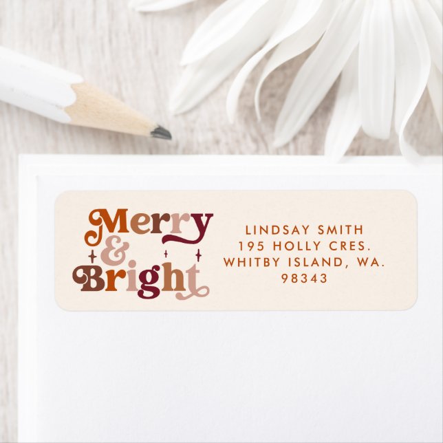 Boho Retro Merry and Bright  Return Address Label (Insitu)