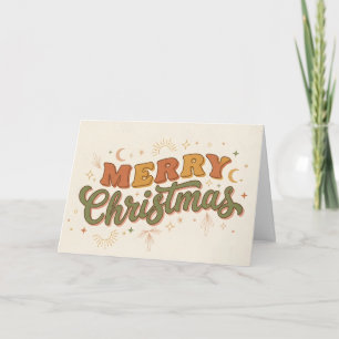 Boho Retro Merry Christmas Greeting Card
