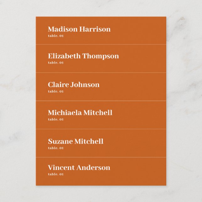 Boho Retro Orange Wedding Place Card DIY (Front)