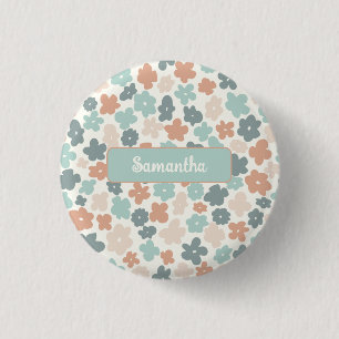 Boho retro pastel flower print 3 cm round badge
