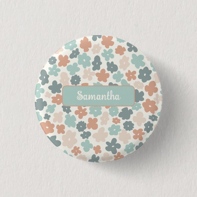 Boho retro pastel flower print 3 cm round badge (Front)