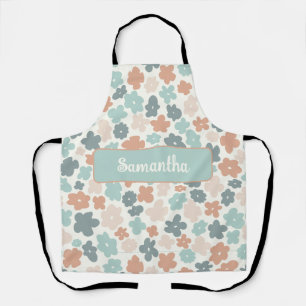 Boho retro pastel flower print apron