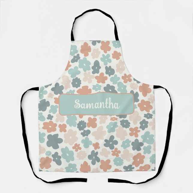 Boho retro pastel flower print apron (Front)