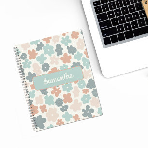 Boho retro pastel flower print notebook