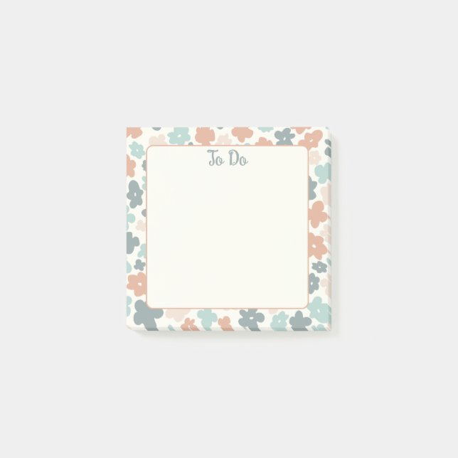 Boho retro pastel flower print post-it notes (Front)